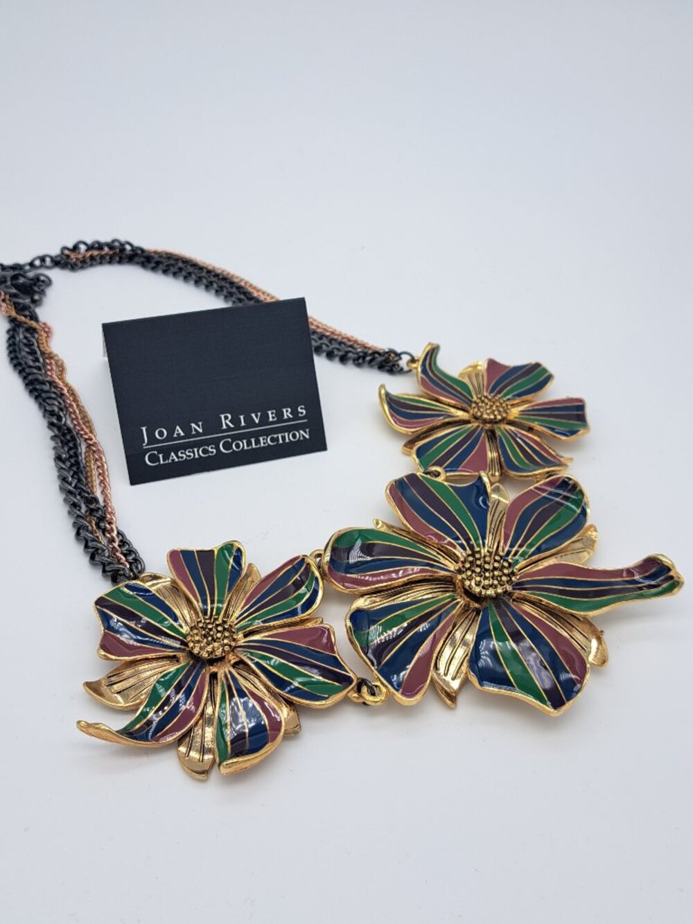 Joan Rivers Vintage 3 Gold/Multi Flower Statement Necklace